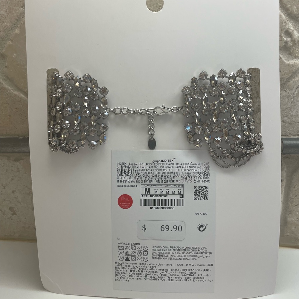 Zara Silver Tone and Crystal Statement Choker Necklace NWT - Picture 3 of 3